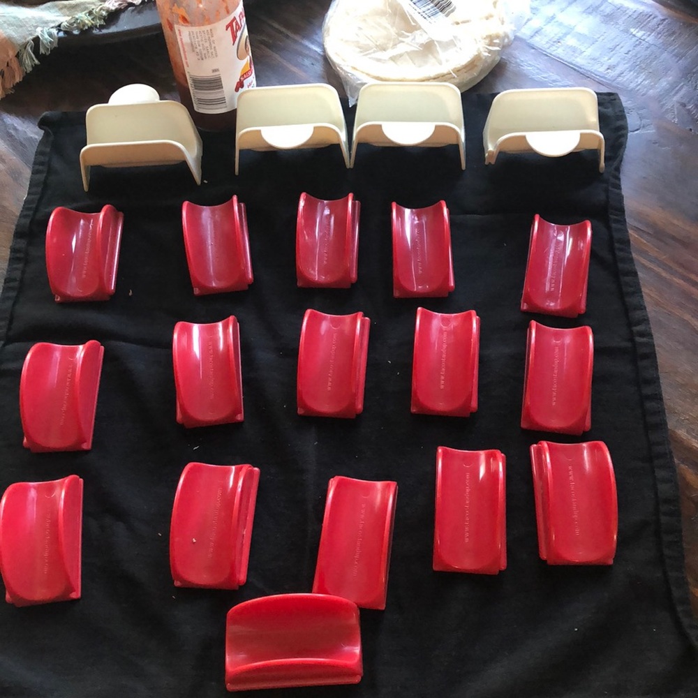 16 red taco holders 4-white Tupperware